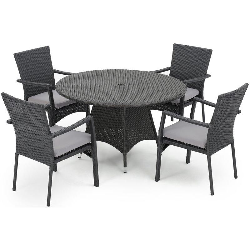 Noble House Palmer 5 Piece Wicker Patio Dining Set in Gray