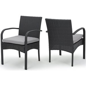 noble house cordoba wicker patio dining arm chair in gray (set of 2)