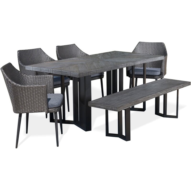 Noble House Zander 6 Piece Concrete Top Patio Dining Set in Textured Gray