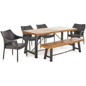 noble house montgomery 6 piece wood top patio dining set in teak and brown
