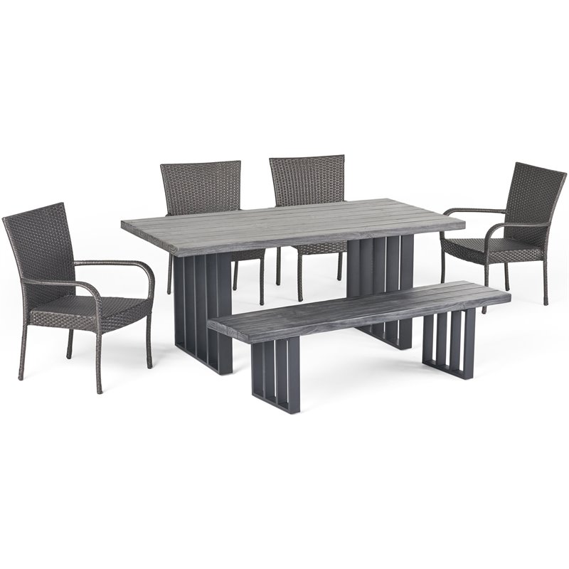Noble House Lima 6 Piece Concrete Top Patio Dining Set in Gray Oak