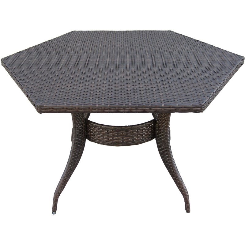 Noble House Gybson 53" Hexagonal Wicker Patio Dining Table in Brown