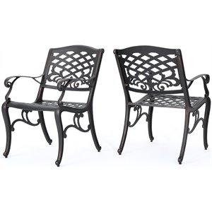noble house sarasota aluminum patio dining arm chair in shiny copper (set of 2)