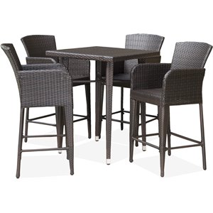 noble house landis 5 piece wicker patio bar table set in brown