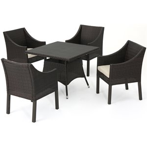 noble house franco 5 piece wicker square patio dining set in brown and beige