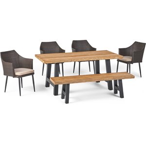 noble house atina 6 piece concrete top patio dining set in natural oak