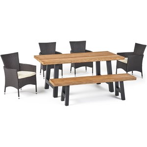 noble house sina 6 piece concrete top patio dining set in natural oak