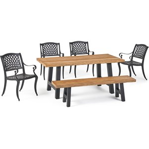 noble house dory 6 piece concrete top patio dining set in natural oak