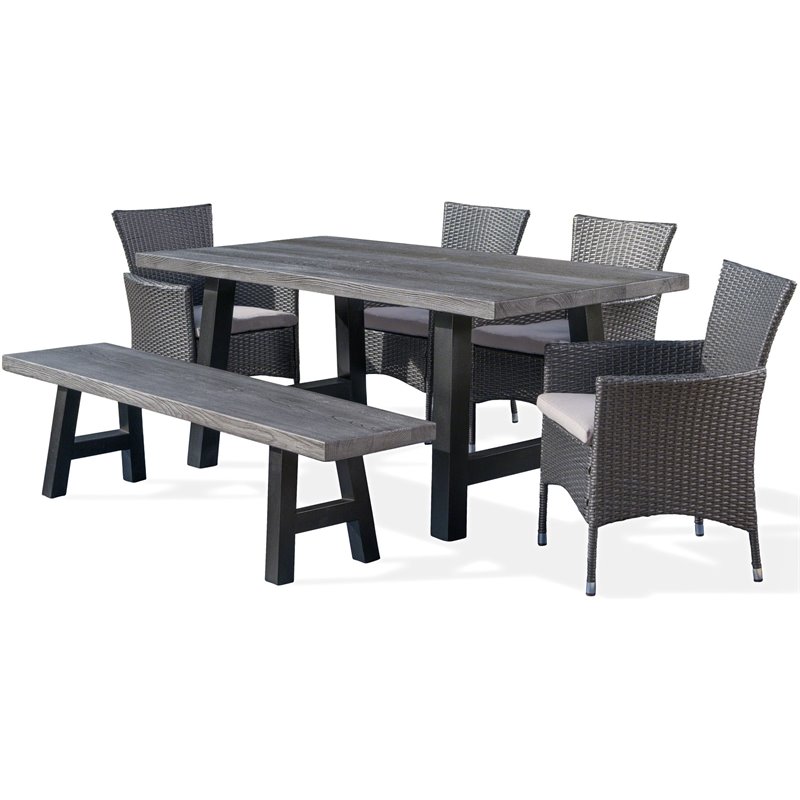 Noble House Sina 6 Piece Concrete Top Patio Dining Set in Natural Gray