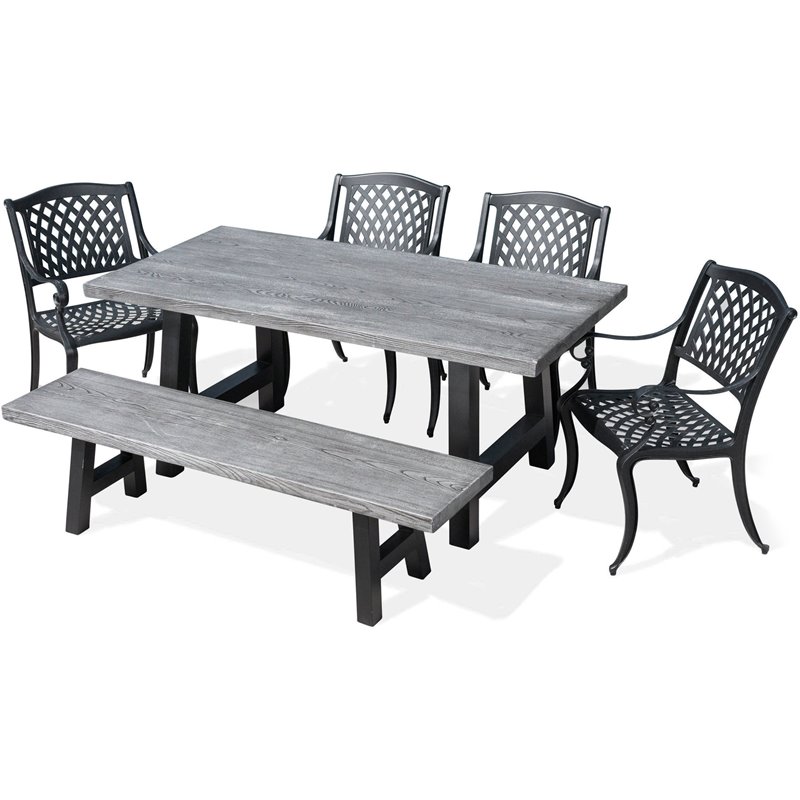 Noble House Dory 6 Piece Concrete Top Patio Dining Set in Natural Gray
