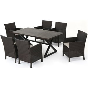noble house blair 7 piece wicker patio dining set in brown