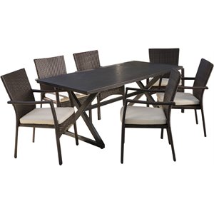 noble house adina 7 piece aluminum patio dining set in brown