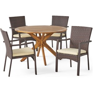 noble house stamford 5 piece wooden round patio dining set in teak