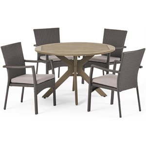 noble house stamford 5 piece wooden round patio dining set in gray