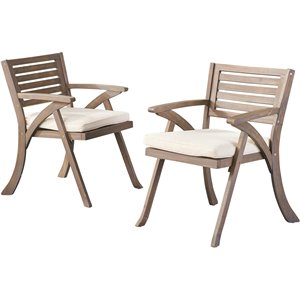 noble house hermosa wooden patio dining arm chair in gray and creme (set of 2)