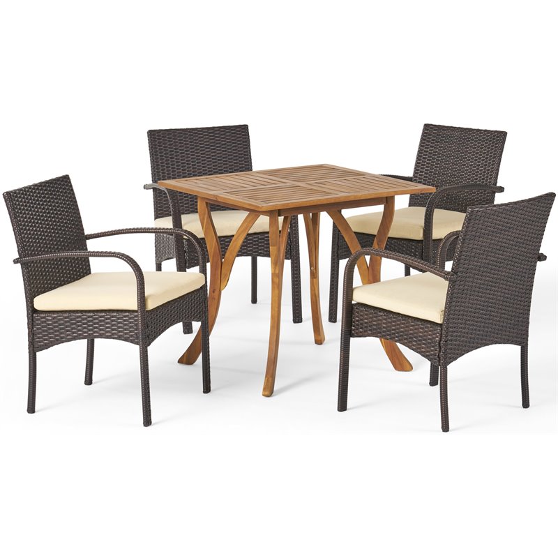 Noble House Hartford 5 Piece Wood Top Patio Dining Set in Teak