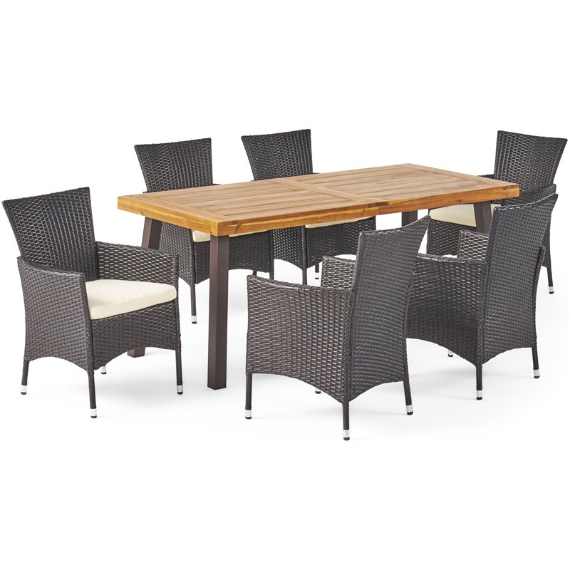 Noble House Tustin 7 Piece Wood Top Patio Dining Set in Teak
