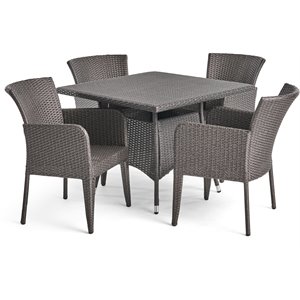 noble house corsica 5 piece wicker square patio dining set in gray