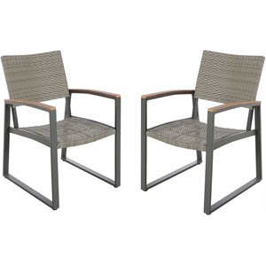 noble house glasgow wicker patio dining arm chair in gray (set of 2)