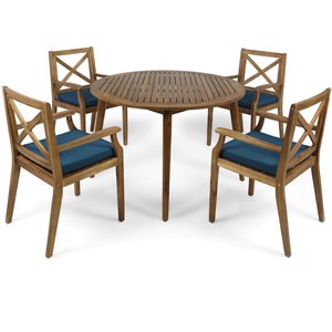 noble house pines 5 piece wooden round patio dining set in teak