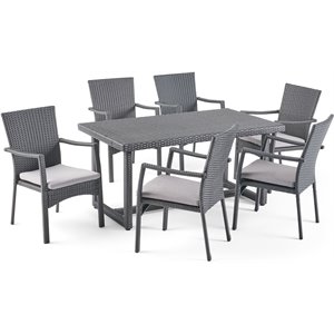 noble house westley 7 piece wicker patio dining set in gray