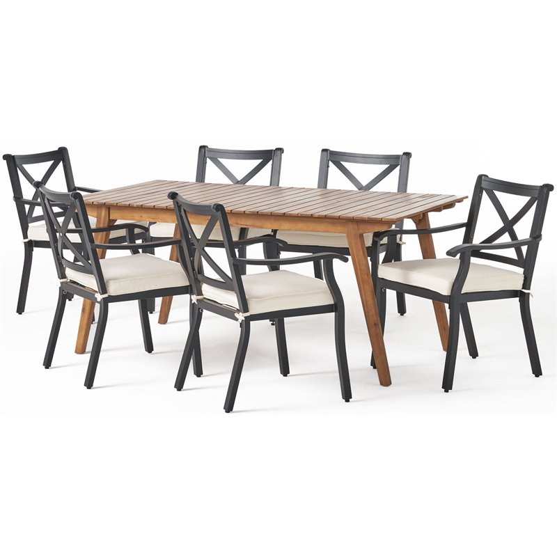 Noble House Slymar 7 Piece Wooden Patio Dining Set in Teak