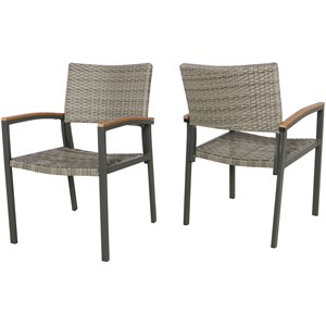 noble house luton wicker patio dining arm chair in gray (set of 2)