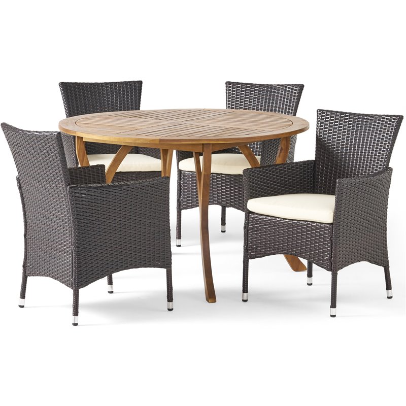 Noble House Albury 5 Piece Wooden Round Patio Dining Set in Teak