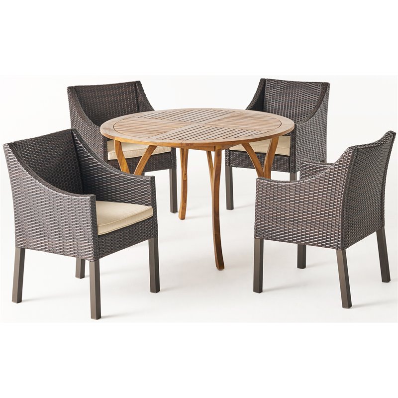 Noble House Kingston 5 Piece Wooden Round Patio Dining Set in Teak