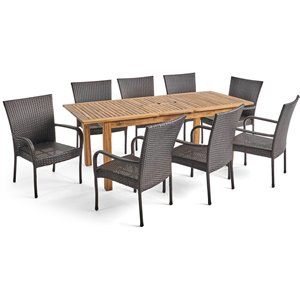 noble house hayes 9 piece wooden expandable patio dining set in natural