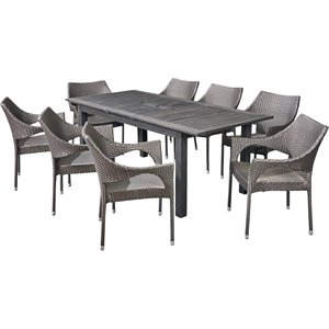 noble house damon 9 piece wooden expandable patio dining set in dark gray