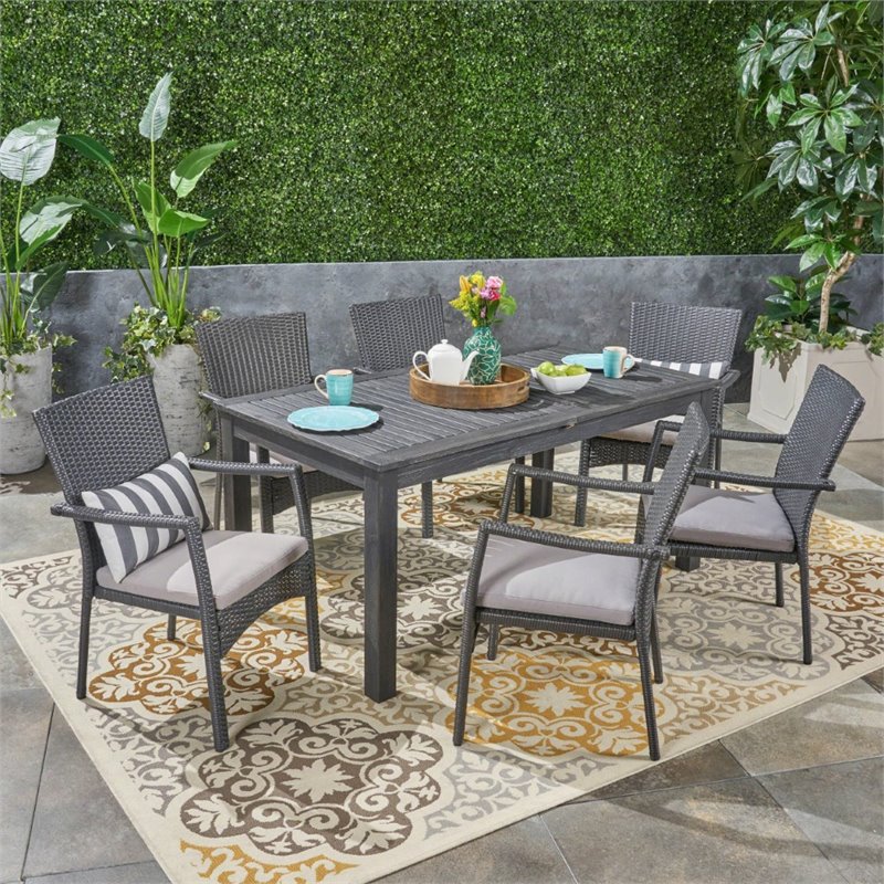Noble House Davenport 7 Piece Wooden Expandable Patio Dining Set in