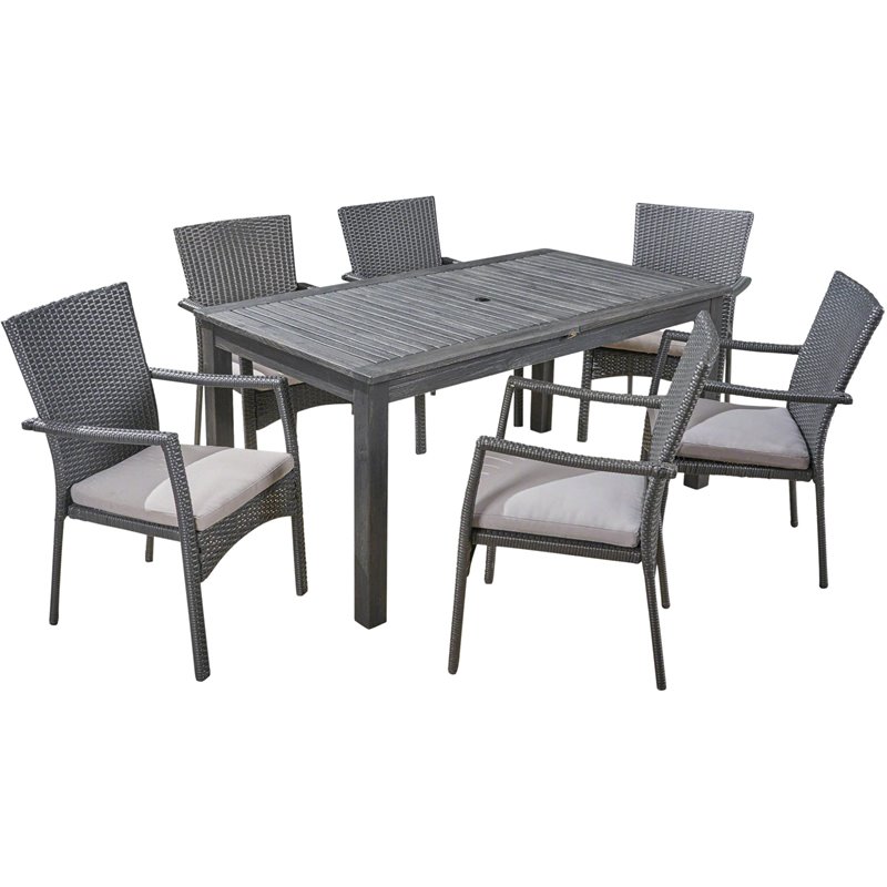 Noble House Davenport 7 Piece Wooden Expandable Patio Dining Set in ...