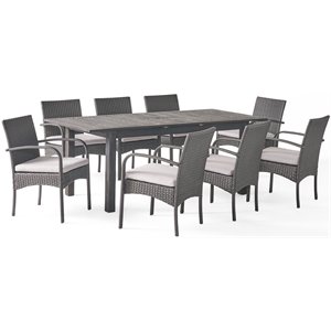 noble house elmar 9 piece wooden expandable patio dining set in dark gray