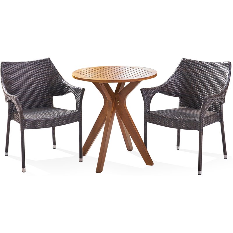 Noble House Bryant 3 Piece Wooden Patio Bistro Set in Teak