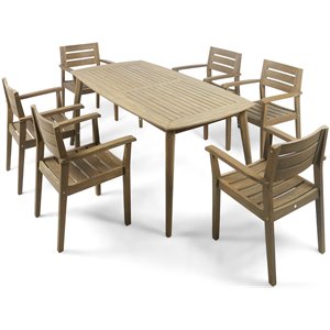 noble house stamford 7 piece wooden patio dining set in gray