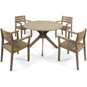 noble house stamford 5 piece wooden round patio dining set in gray