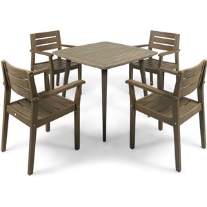 noble house stamford 5 piece wooden square patio dining set in gray