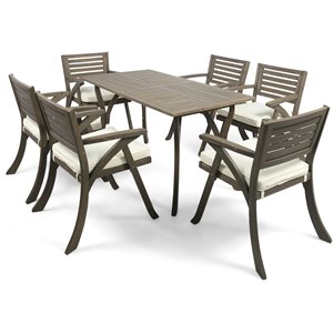noble house hermosa 7 piece wooden patio dining set in gray