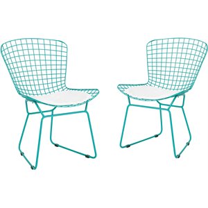 noble house tyson metal patio dining side chair in teal and white (set of 2)