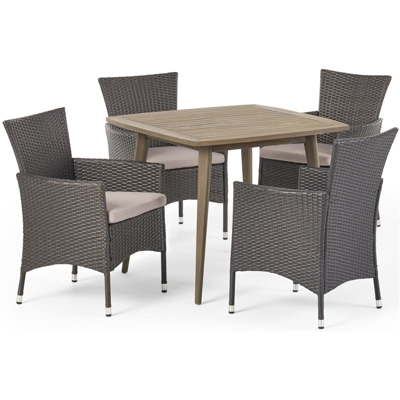 Noble House Coronados 5 Piece Wooden Square Patio Dining Set in Gray