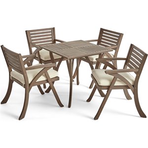 noble house hermosa 5 piece wooden square patio dining set in gray