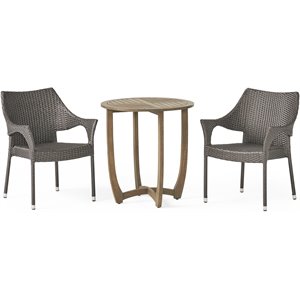 noble house clement 3 piece wooden patio bistro set in gray