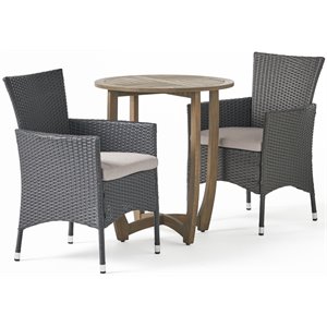 noble house ellie 3 piece wooden patio bistro set in gray