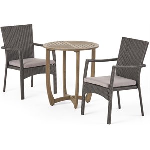 noble house sloane 3 piece wooden patio bistro set in gray