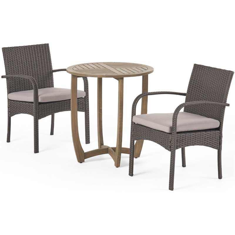 Noble House Lindy 3 Piece Wooden Patio Bistro Set in Gray