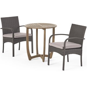 noble house lindy 3 piece wooden patio bistro set in gray