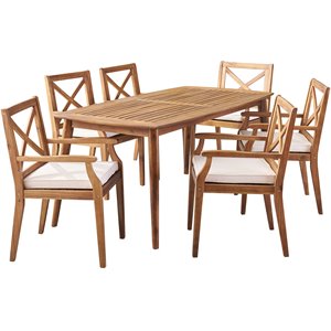 noble house llano 7 piece wooden patio dining set in teak and cream