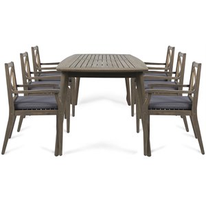 noble house llano 7 piece wooden patio dining set in gray