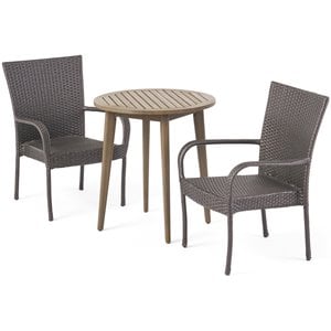 noble house linwood 3 piece wooden patio bistro set in gray